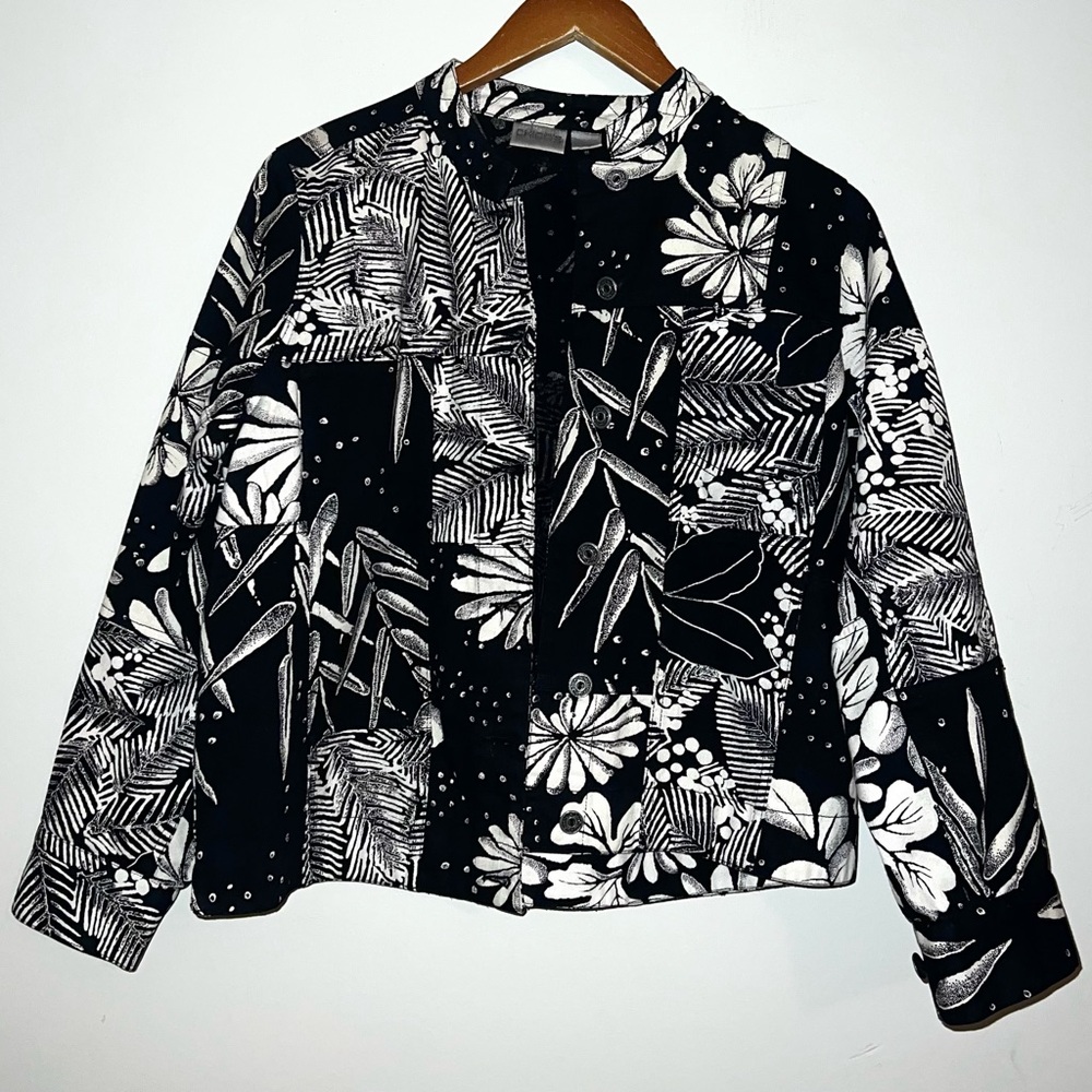 Chico’s Button Down Mixed Print Patchwork Floral … - image 1
